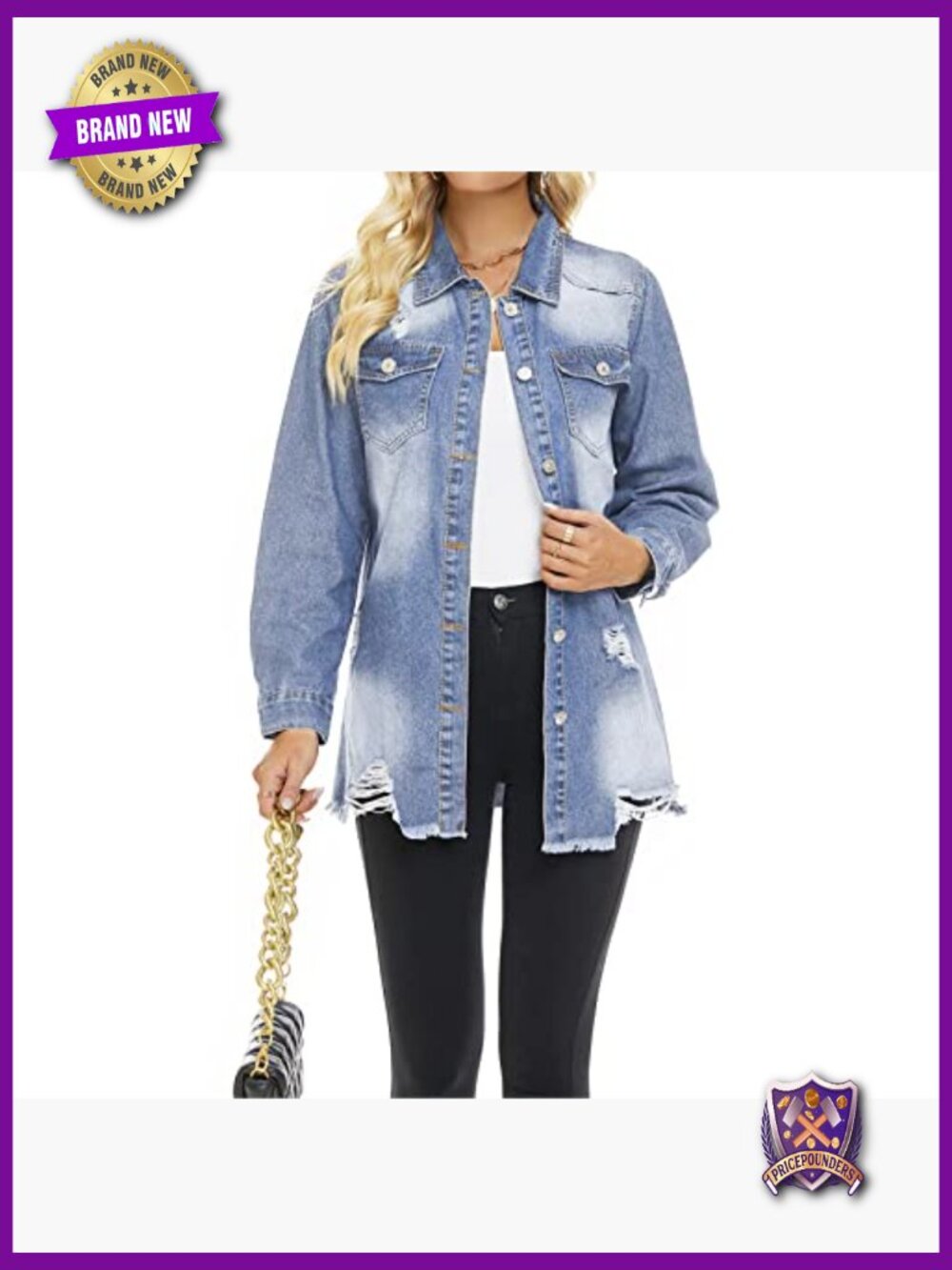 Distressed Button Down Casual Jean Jacket - Picture 2 of 7